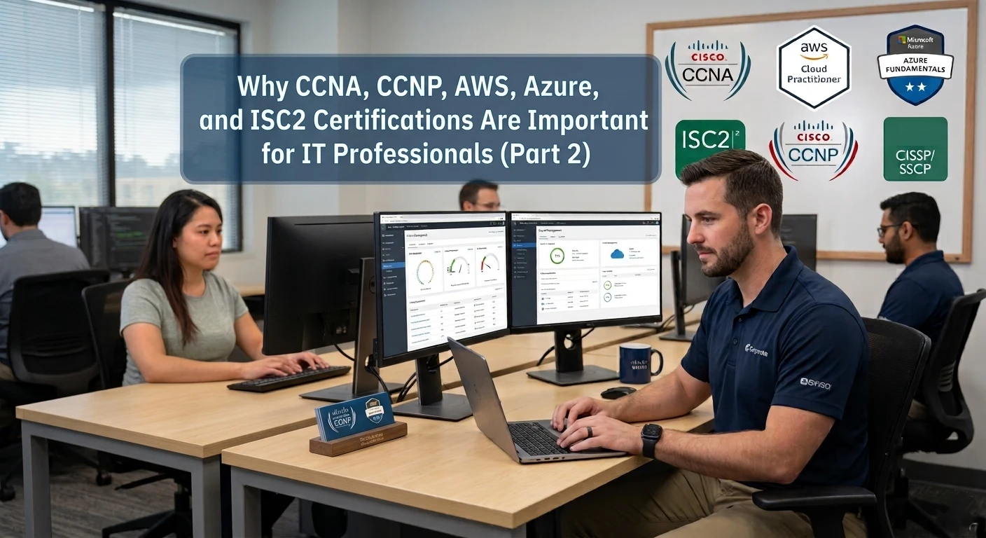 Cover image for Why CCNA, CCNP, AWS, Azure, and ISC2 Certifications Are Important for IT Professionals (Part 2).